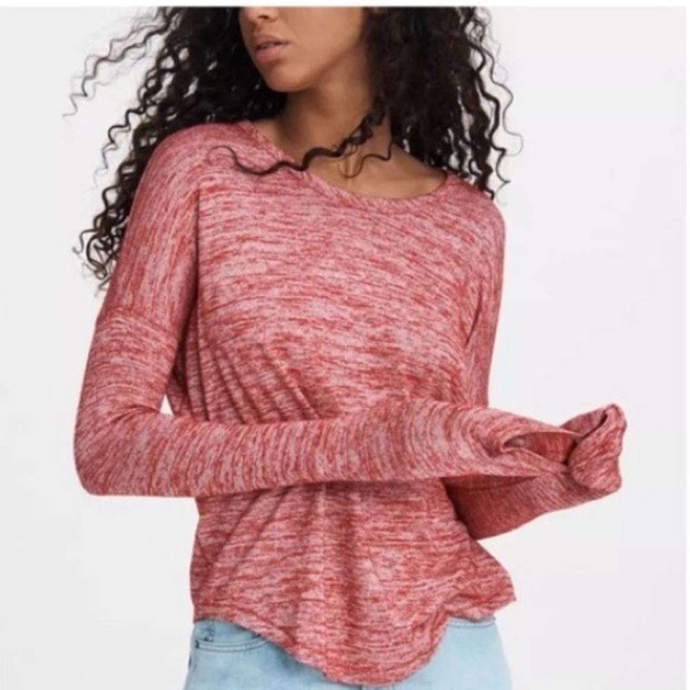 Rag & Bone Hudson Crewneck Long-Sleeve Tee Red Marl size small